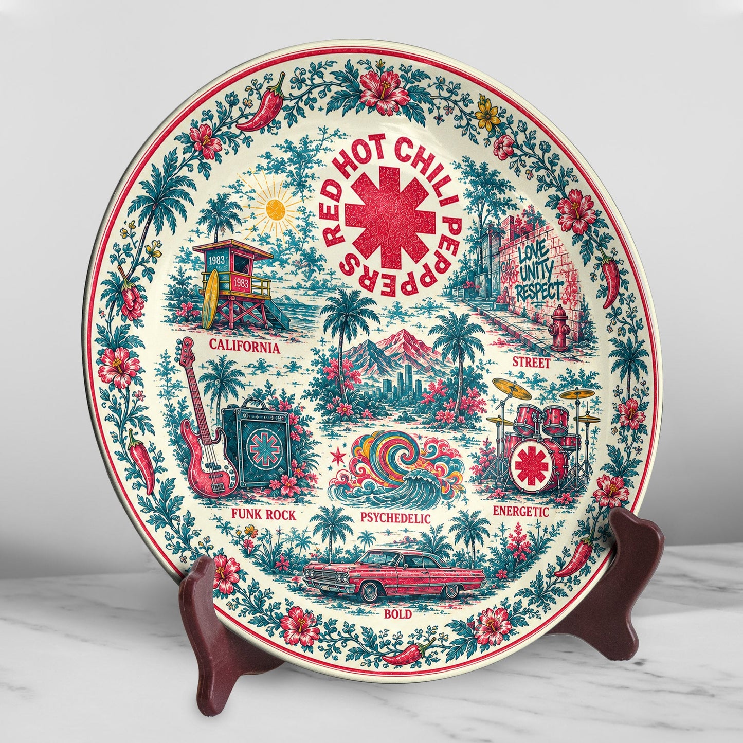 Red Hot Chili Peppers Ceramic Display Plate with Stand – California Rock Art Decor