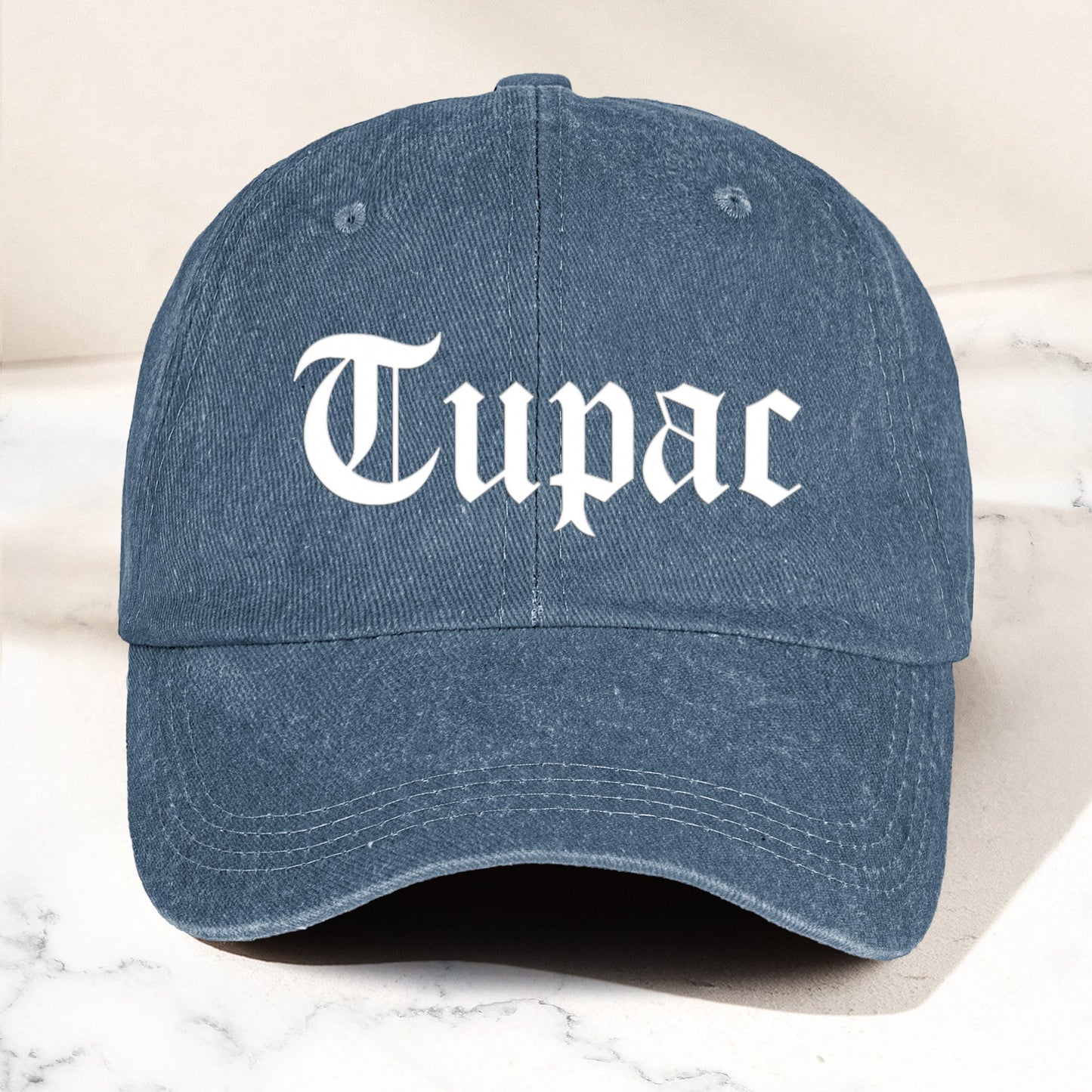 2Pac Denim Dad Cap – Classic Old English Logo Design ( With BOX)