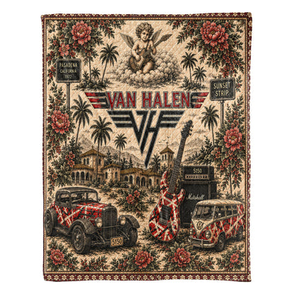 Van Halen Sherpa Blanket – Frankenstrat Guitar Vintage Collage Hard Rock Blanket