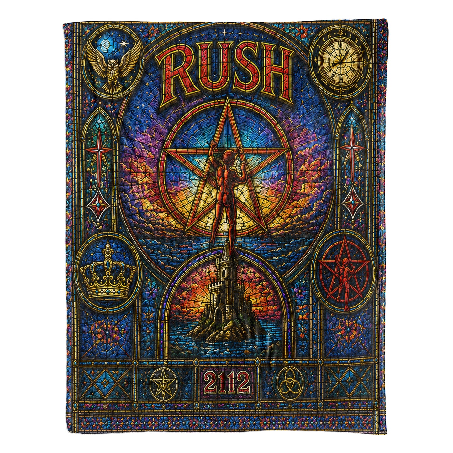 Rush 2112 Sherpa Blanket – Starman Stained Glass Progressive Rock Icon Throw Blanket