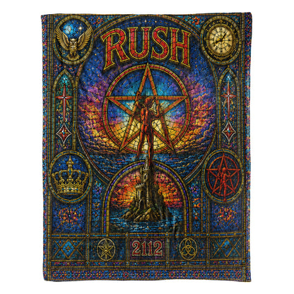 Rush 2112 Sherpa Blanket – Starman Stained Glass Progressive Rock Icon Throw Blanket