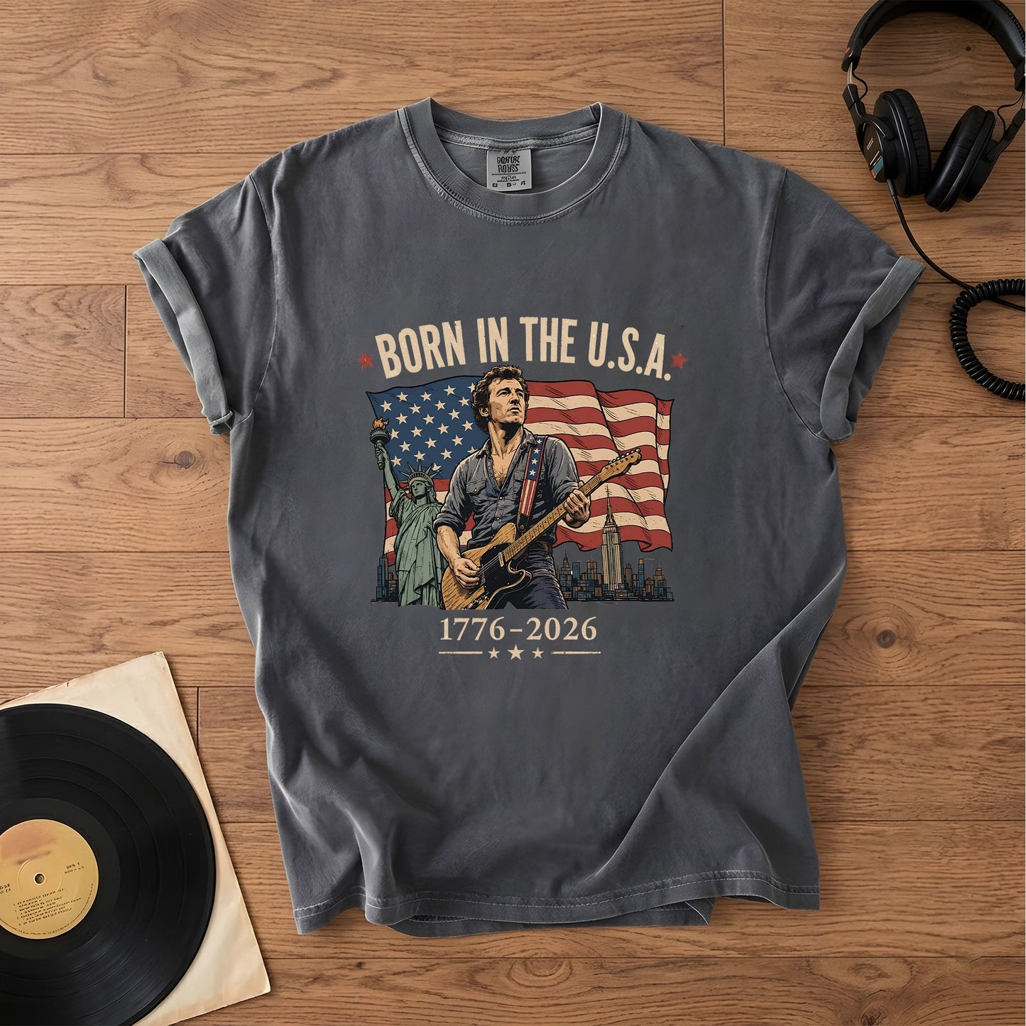 Bruce Springsteen Born In The USA 4th of July Patriotic Graphic T-Shirt – Retro Rock Music Fan Merch Tee