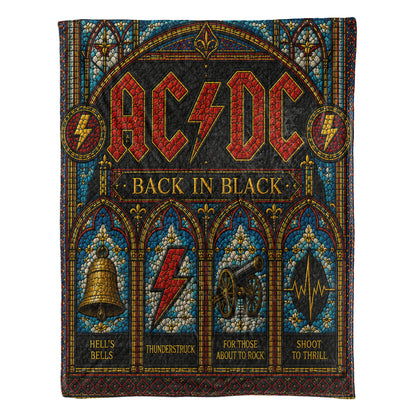 AC/DC Back In Black Sherpa Blanket – Stained Glass Rock Icon Throw Blanket