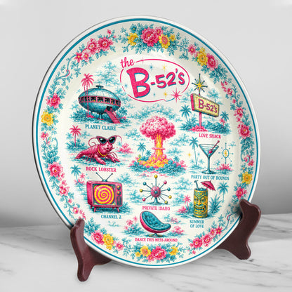The B-52's Decorative Ceramic Plate with Stand – Retro New Wave Rock Art Gift