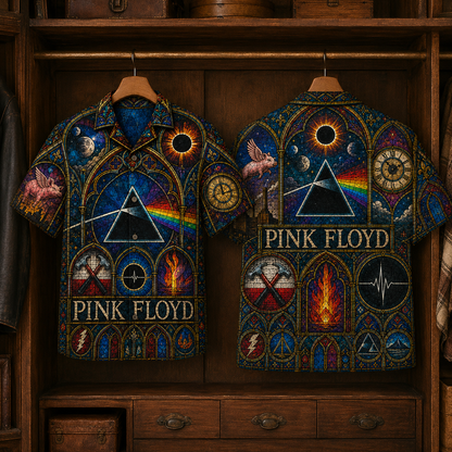 Pink Floyd Hawaiian Shirt - Stained Glass Progressive Rock All-Over Print Button-Up Shirt