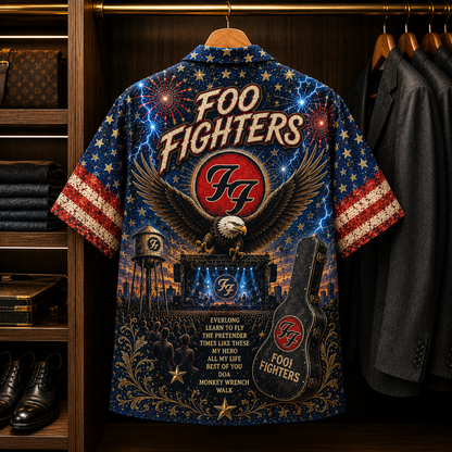 Foo Fighters Hawaiian Shirt - American Rock Band All Over Print AOP Button Up Shirt for Foo Fighters Fans
