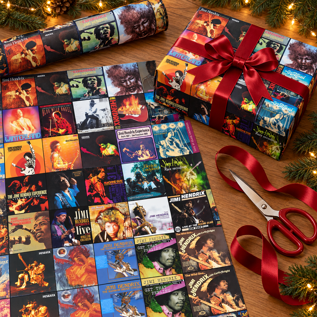 Jimi Hendrix Album Cover Wrapping Paper Roll – Psychedelic Rock Music Gift Wrap, Vintage Album Collage Christmas Wrapping Paper for Hendrix Fans