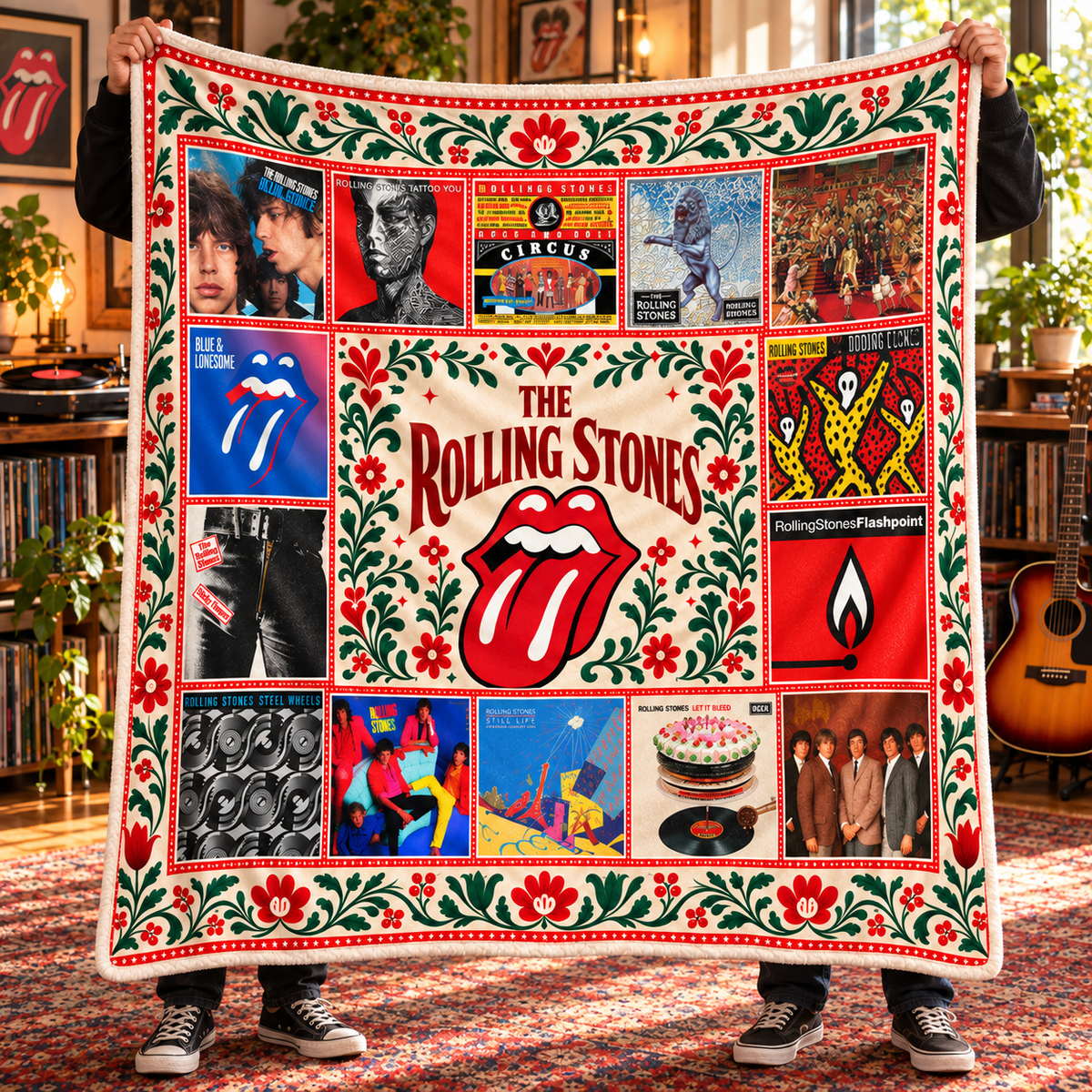 The Rolling Stones Album Collection Sherpa Blanket – Let It Bleed, Sticky Fingers & Blue & Lonesome Classic Rock Fleece Throw for Rolling Stones Fans