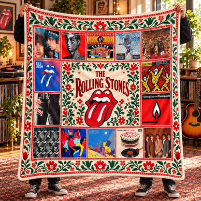 The Rolling Stones Album Collection Sherpa Blanket – Let It Bleed, Sticky Fingers & Blue & Lonesome Classic Rock Fleece Throw for Rolling Stones Fans
