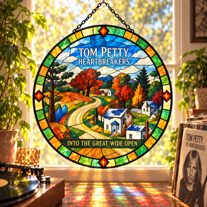 Tom Petty & The Heartbreakers Suncatcher, 9 Album Stained Glass Window Hanging, Classic Rock Music Gift