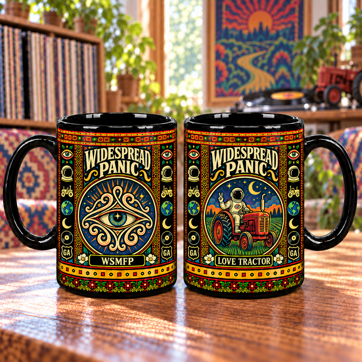 Widespread Panic Mug, WSMFP Love Tractor Ceramic Coffee Mug, Psychedelic Jam Band Music Gift