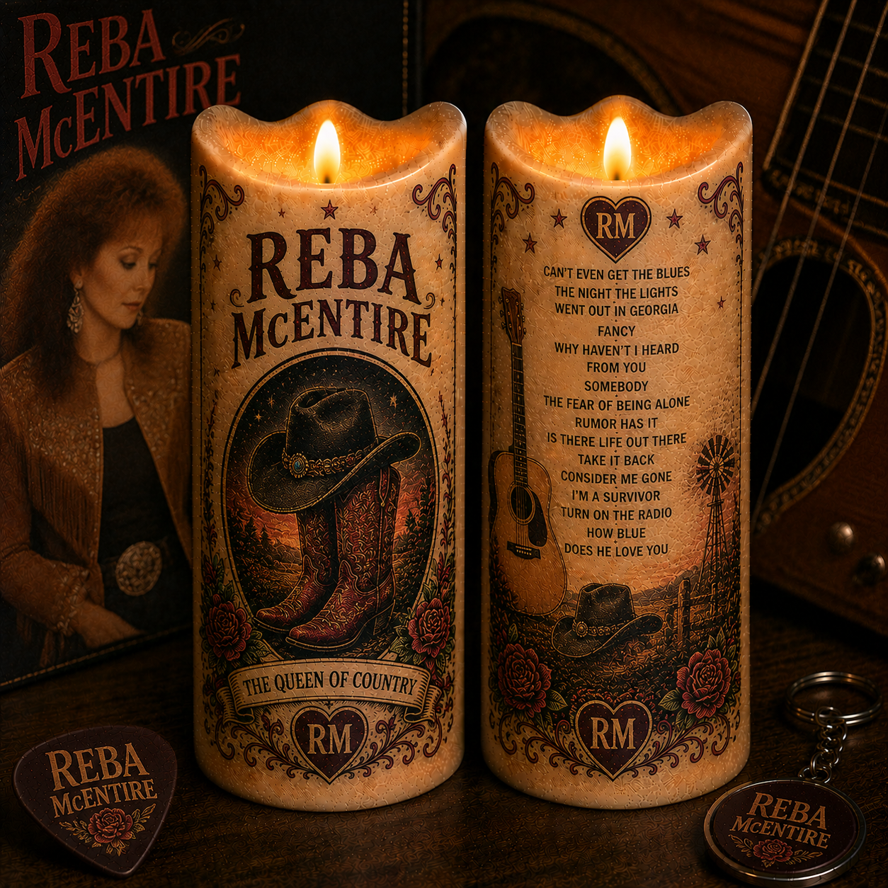 Reba McEntire Candle – Queen of Country Flameless Candle, Country Music Decor, Reba Fan Gift, Western Cowgirl Music Gift