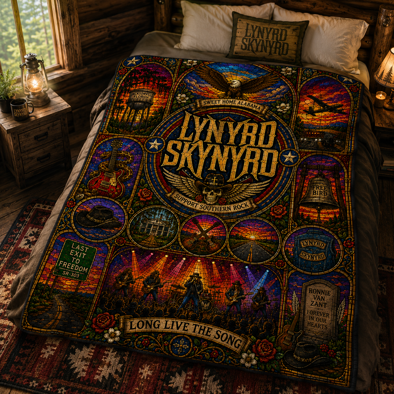 Lynyrd Skynyrd Sherpa Blanket – Sweet Home Alabama Stained Glass Blanket