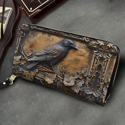 Vintage Gothic Raven Leather Handbag & Wallet Set – Mystical Elegance in Dark Style