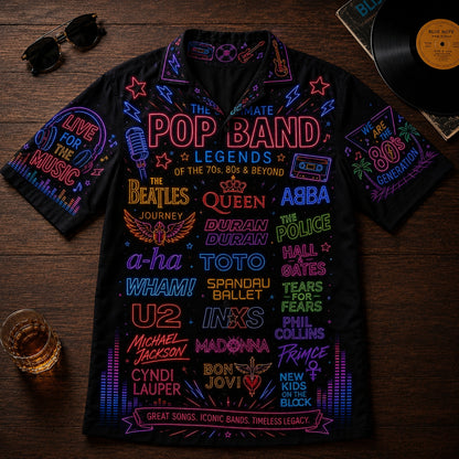 Pop Band Legends Hawaiian Shirt - Unisex Neon Light Boombox Globe Button Up