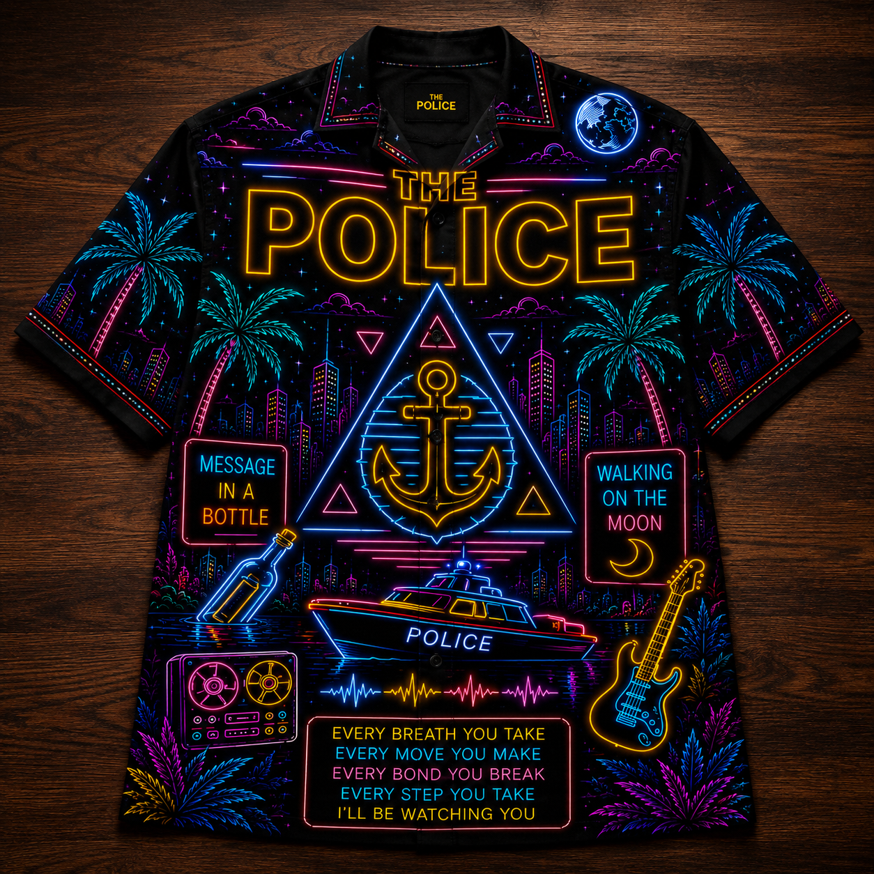 The Police Hawaiian Shirt - Unisex Neon Light Anchor Ship Wheel Button Up