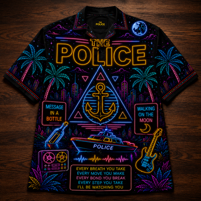 The Police Hawaiian Shirt - Unisex Neon Light Anchor Ship Wheel Button Up
