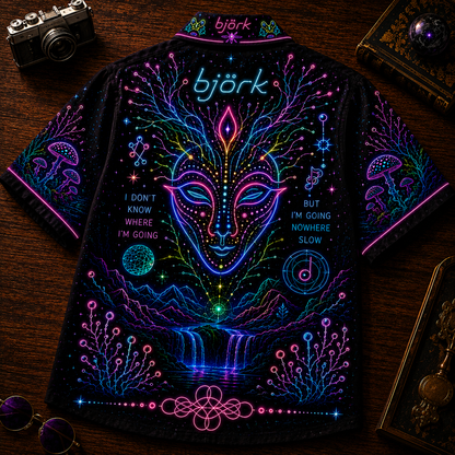 Bjork Hawaiian Shirt - Unisex Neon Light Alien Mask Swan Button Up