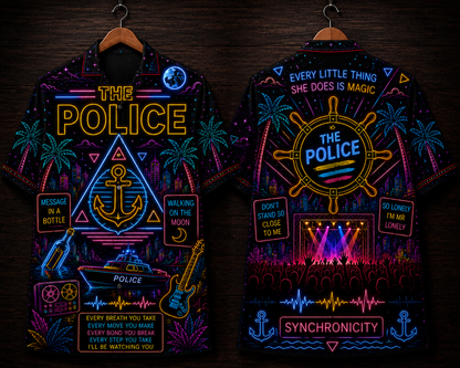 The Police Hawaiian Shirt - Unisex Neon Light Anchor Ship Wheel Button Up