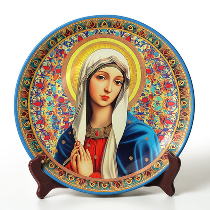 Virgin Mary Icon Decorative Ceramic Plate – Blessed Mother Religious Art