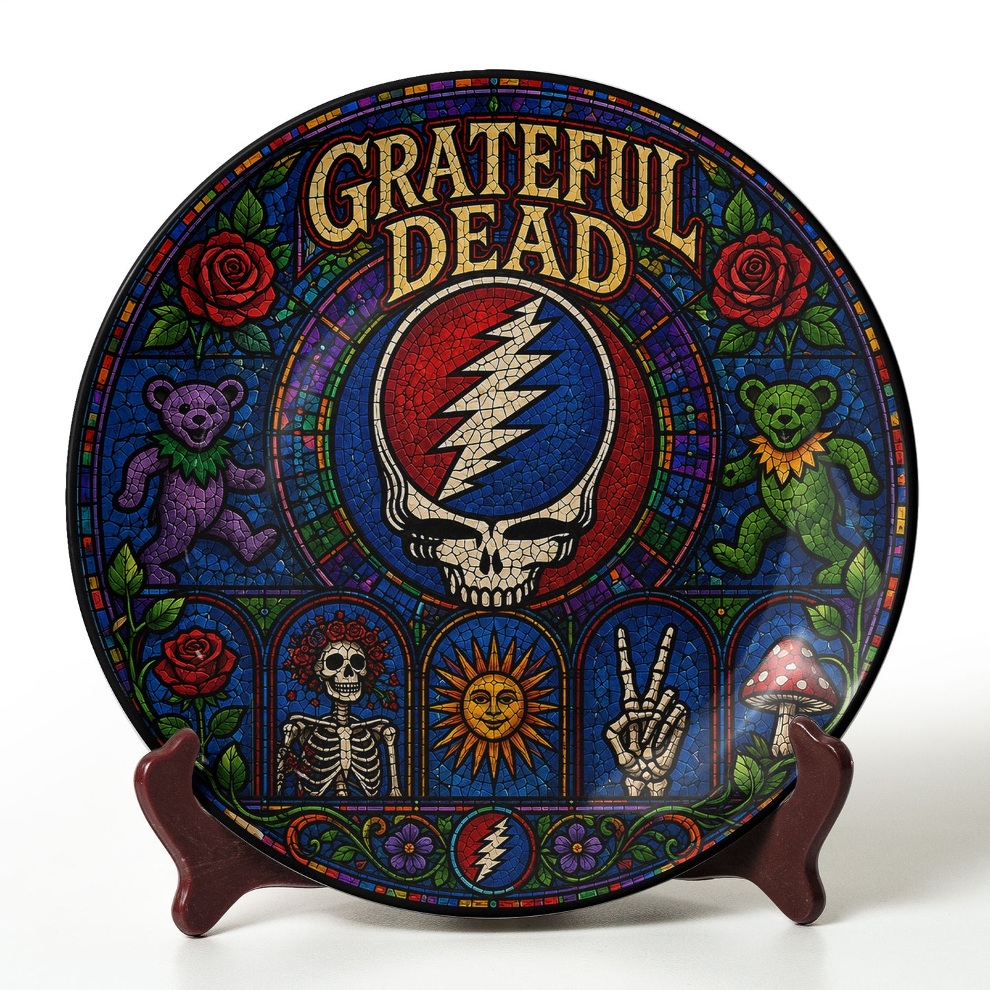 Grateful Dead Decorative Ceramic Plate with Display Stand – Classic Psychedelic Rock Gift