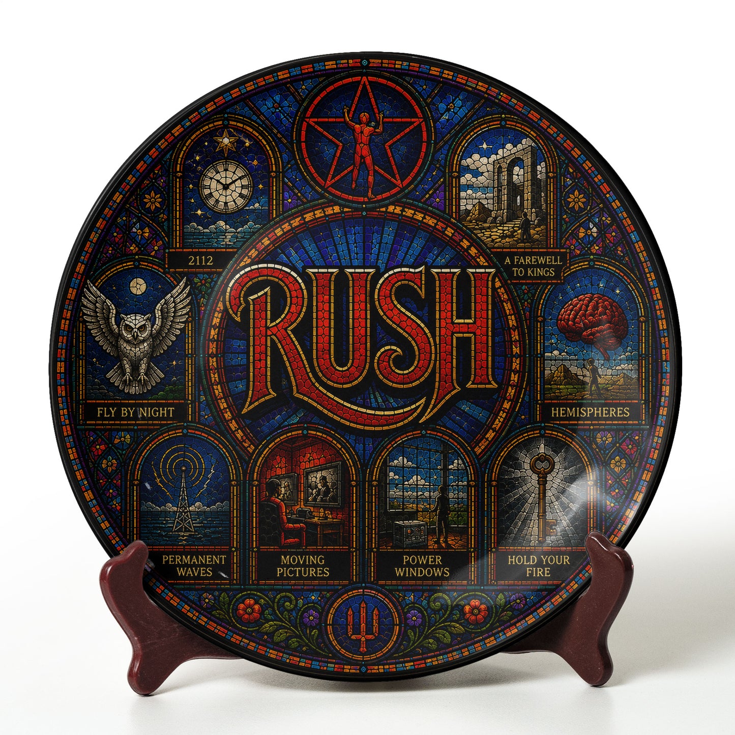 Rush Decorative Ceramic Plate with Display Stand – Classic Prog Rock Album Art Gift