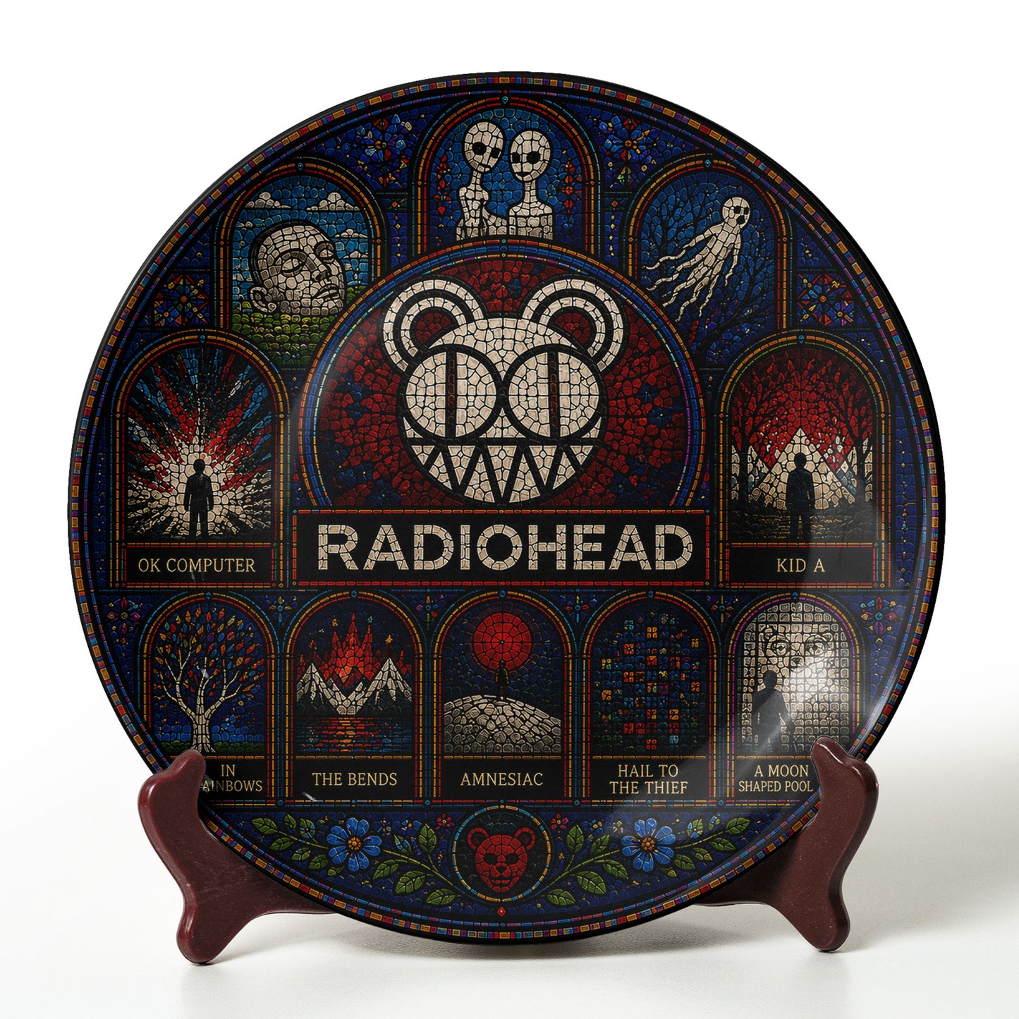 Radiohead Ceramic Display Plate with Stand – OK Computer & Kid A Stained Glass Decor