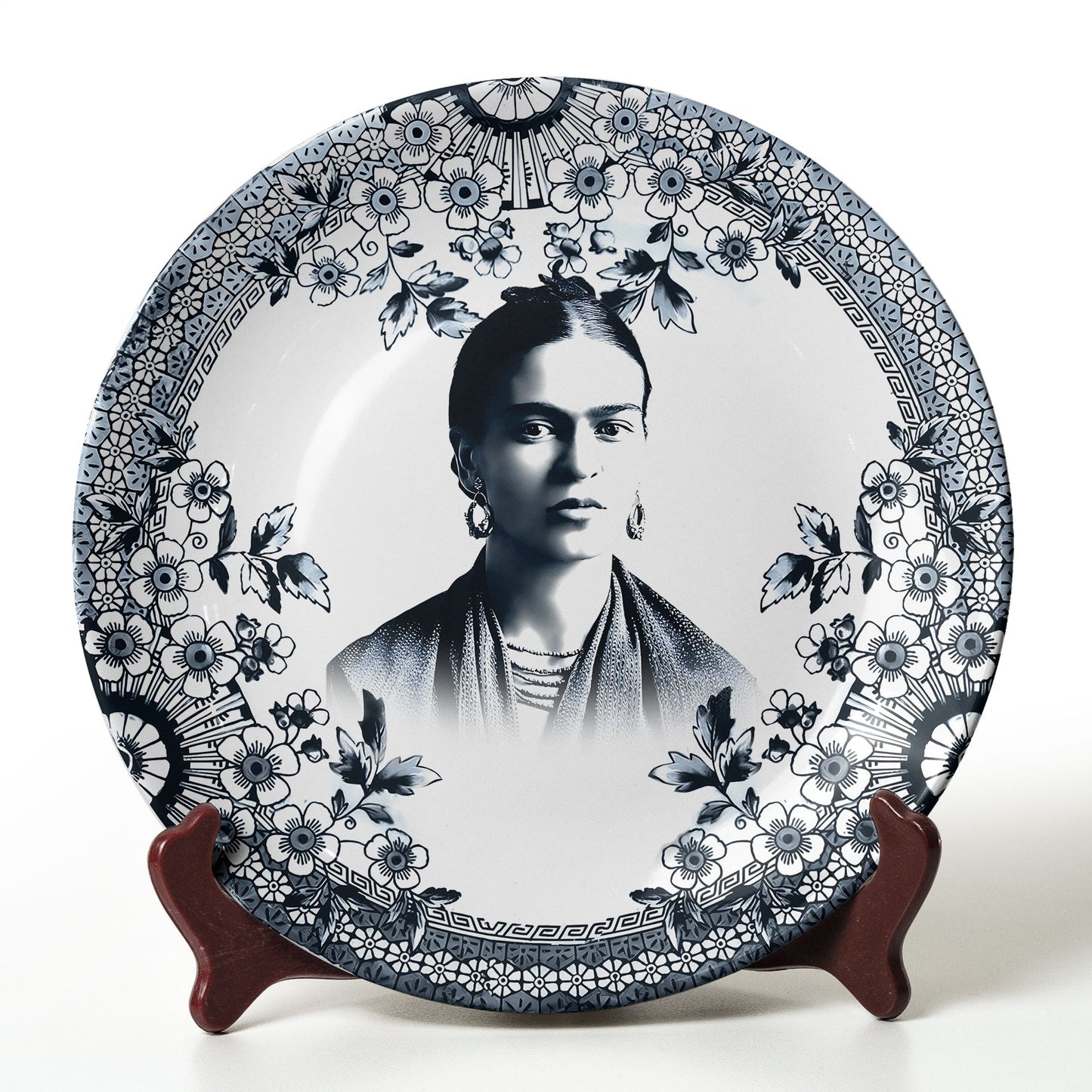 Frida Kahlo Ceramic Plate – Vintage Floral Art Design