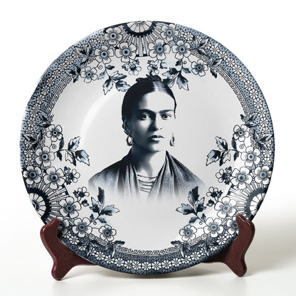 Frida Kahlo Ceramic Plate – Vintage Floral Art Design
