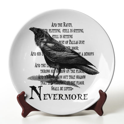 Edgar Allan Poe Raven Ceramic Plate – Nevermore Poetry Decor