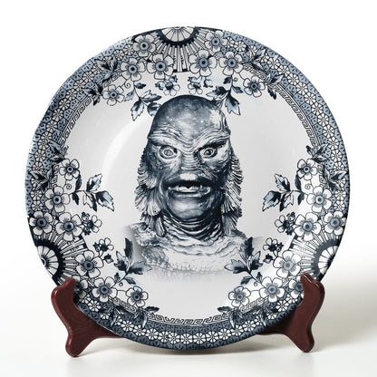 Gill-man Ceramic Plate – Classic Monster Floral Art Design
