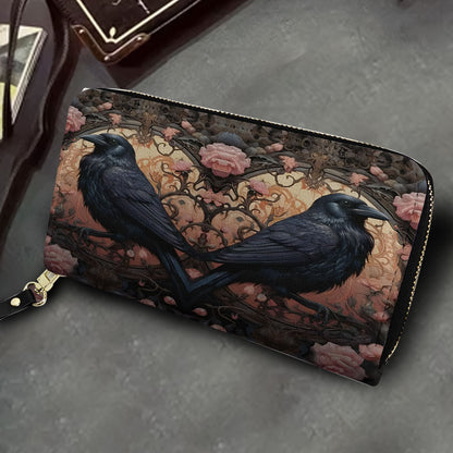 Gothic Raven Roses Leather Handbag & Wallet Set – Dark Romance Elegance