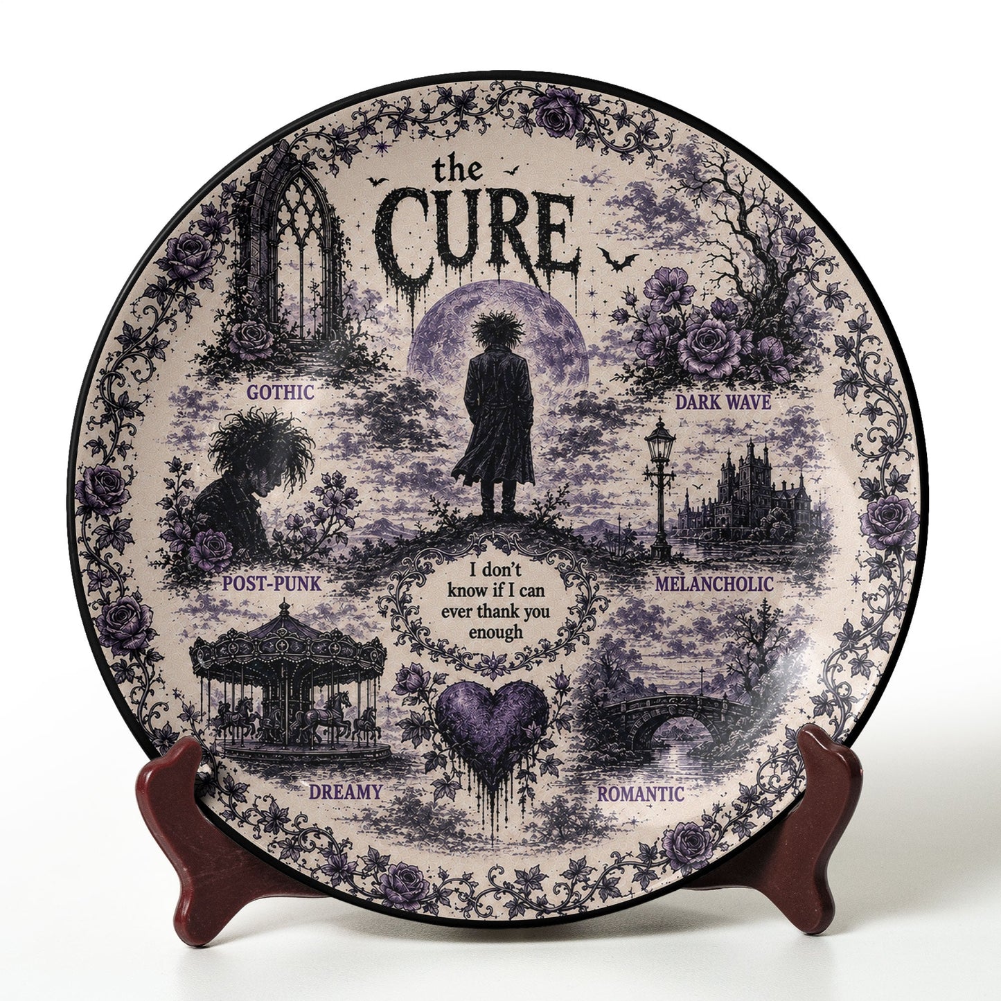 The Cure Gothic Decorative Ceramic Plate – Dark Wave & Post-Punk Inspired Collector Plate, Romantic Gothic Home Decor Gift for Music Fans