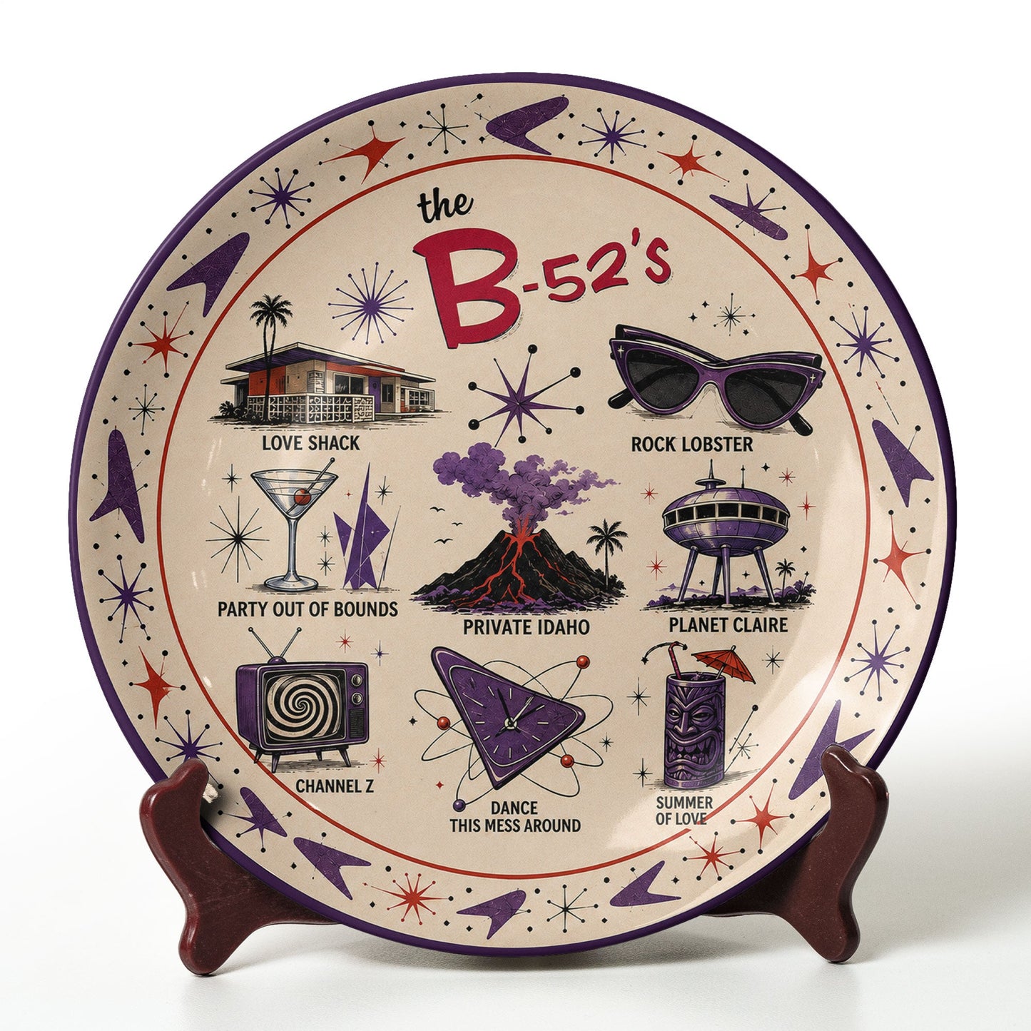The B-52's Decorative Ceramic Plate – Retro New Wave Music Band Collectible Display Plate, Love Shack Wall Art Gift for Fans
