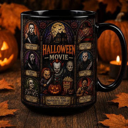 Halloween Horror Movie Characters Mug – Stained Glass Slasher Squad Ceramic Coffee Cup