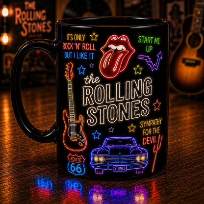 The Rolling Stones Neon Sign Mug – Glowing Tongue Logo Rock Ceramic Coffee Cup
