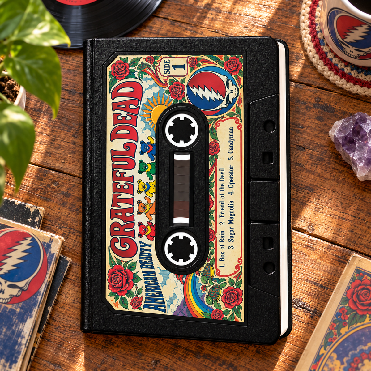Grateful Dead American Beauty Cassette Tape Vegan Leather Notebook – Rock Music Journal & Diary