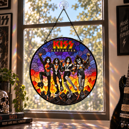 KISS Band Stained Glass Suncatcher – Glam Rock Music Window Hanging Gift for KISS Army