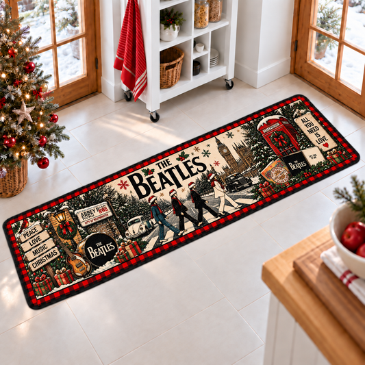 The Beatles Christmas Runner Rug, Abbey Road Holiday Kitchen Runner, All You Need Is Love Christmas Decor, Beatles Fan Gift