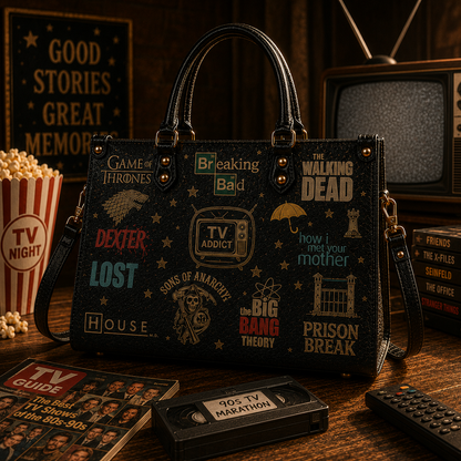 TV Series Faux Leather Handbag – Vintage TV Show Lover Shoulder Tote Bag for Binge Watch Fans
