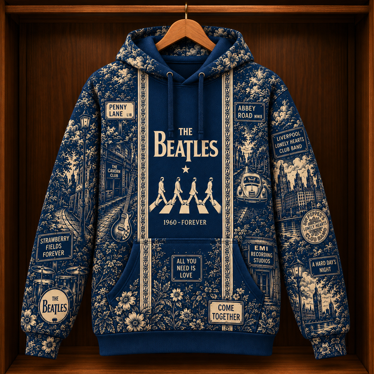 The Beatles Blue Hoodie – Abbey Road Liverpool Inspired Classic Rock Pullover, Vintage Music Lover Gift