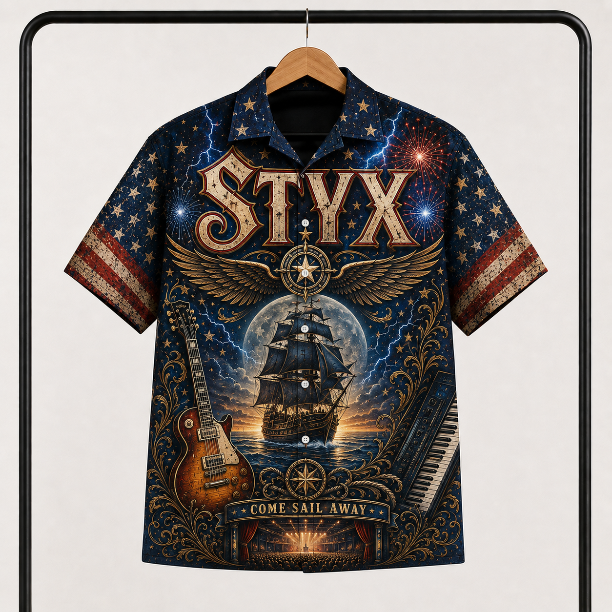 Styx Band Hawaiian Shirt - Unisex Vintage Sailing Ship Come Sail Away Button Up