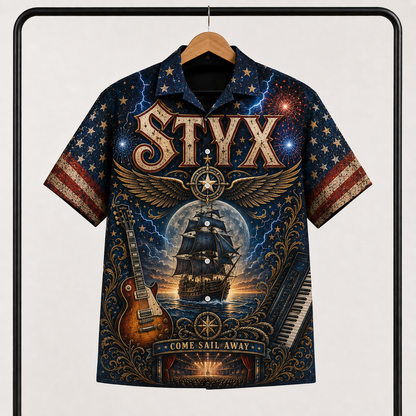 Styx Band Hawaiian Shirt - Unisex Vintage Sailing Ship Come Sail Away Button Up