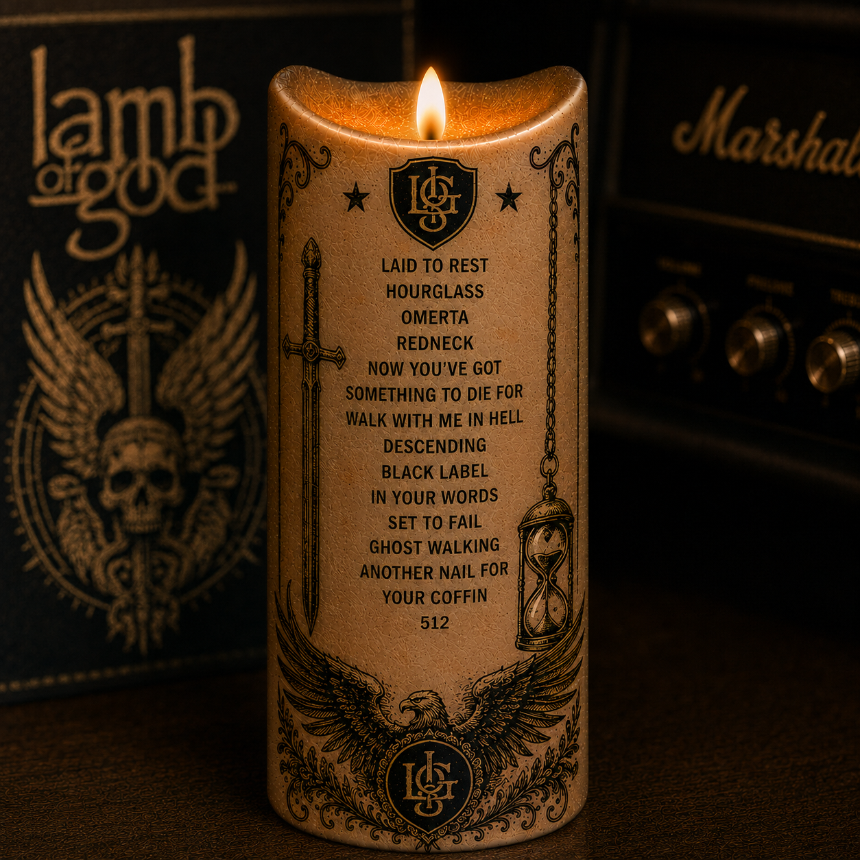 Lamb of God Pure American Metal LED Candle, Heavy Metal Flameless Candle, Laid to Rest Music Gift for Metal Fans