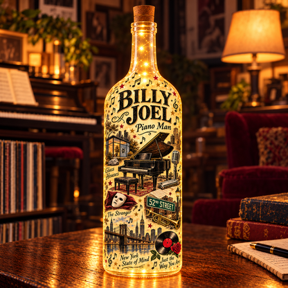 Billy Joel Bottle Lamp, Piano Man Lighted Bottle, Billy Joel Music Lamp, Classic Rock Decor, Music Lover Gift