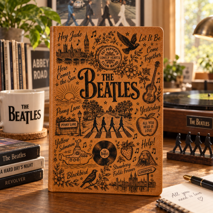 The Beatles Vintage Vegan Leather Notebook – Classic Rock Abbey Road Journal & Diary