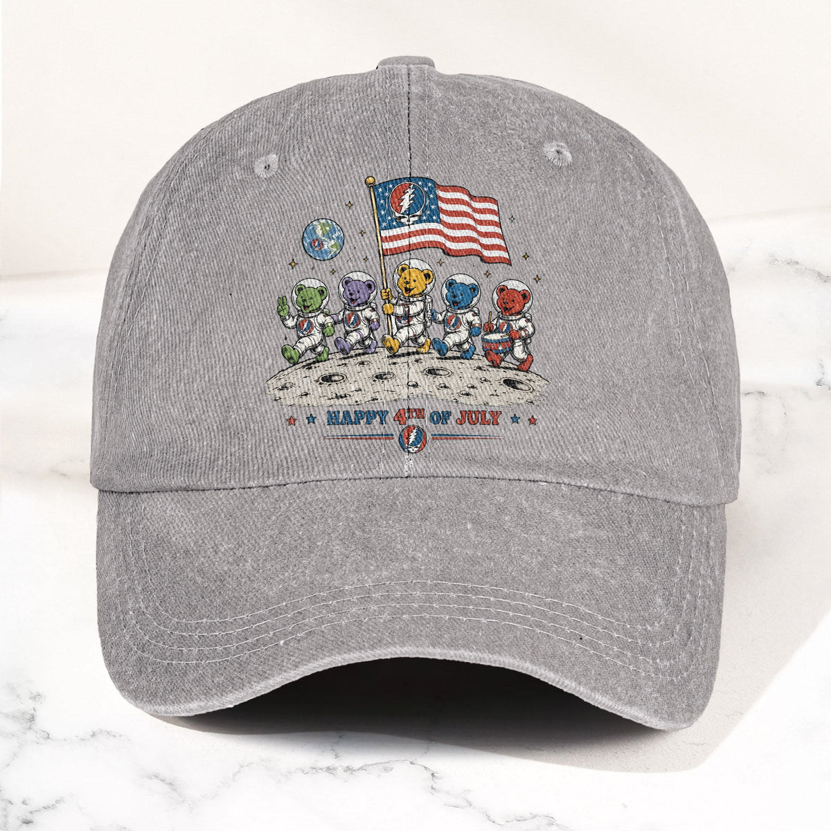 Grateful Dead Happy 4th Of July Dancing Bears Astronaut Patriotic Denim Cap – Retro Vintage Dad Cap Gift For Dad (With Box)