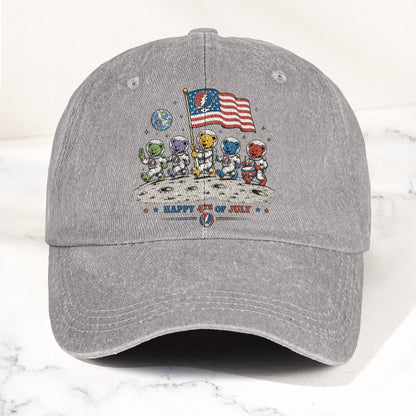 Grateful Dead Happy 4th Of July Dancing Bears Astronaut Patriotic Denim Cap – Retro Vintage Dad Cap Gift For Dad (With Box)