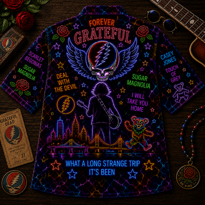 Grateful Dead Hawaiian Shirt - Unisex Neon Steal Your Face Dancing Bears Button Up