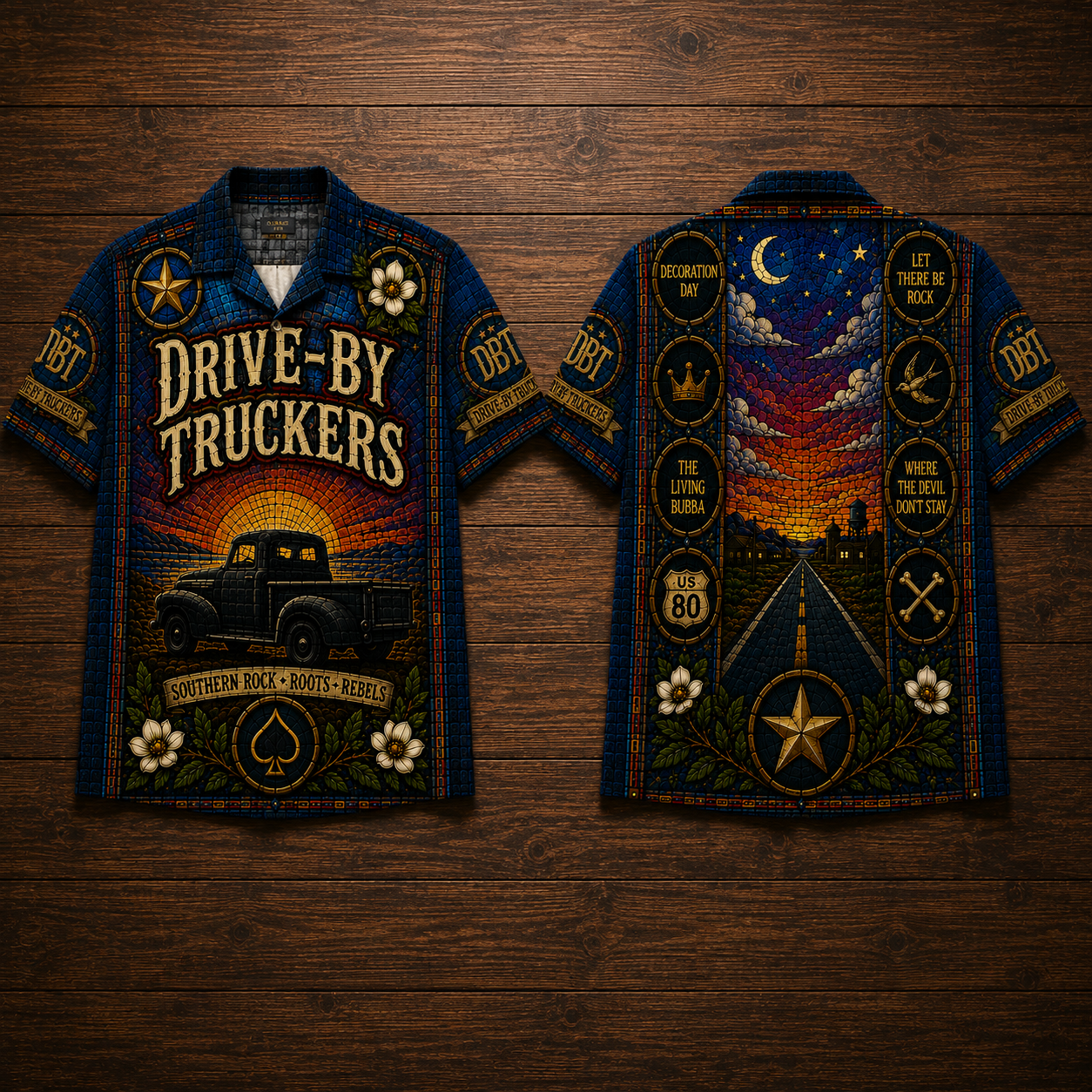 Drive-By Truckers Stained Glass Hawaiian Shirt - Unisex Vintage Truck Button Up